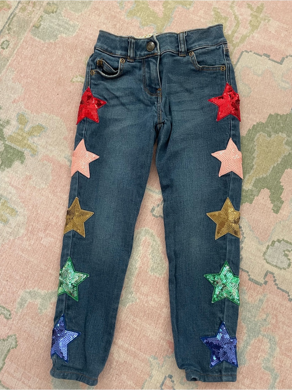 Mini Boden Girls Jeans with Sequin Star Appliqués (size 6Y)